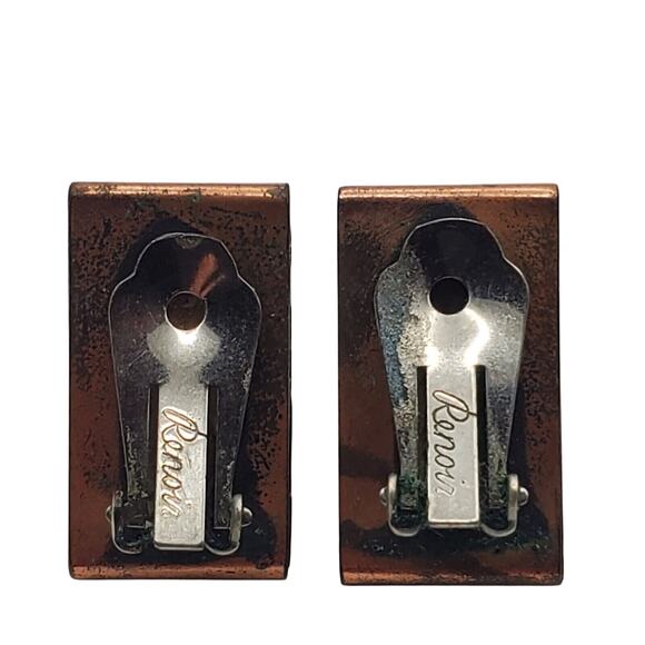 Retro Renoir Copper Half Hoop Clip On Earrings Vintage 50s Textured Dome Chunky - Picture 4 of 5